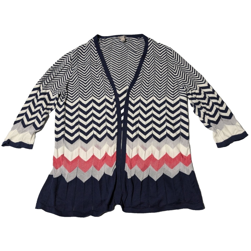 CHICO'S‎ Chevron Open Front Cardigan Sweater  Blue Multi  - Women 3 - 16/18 XL